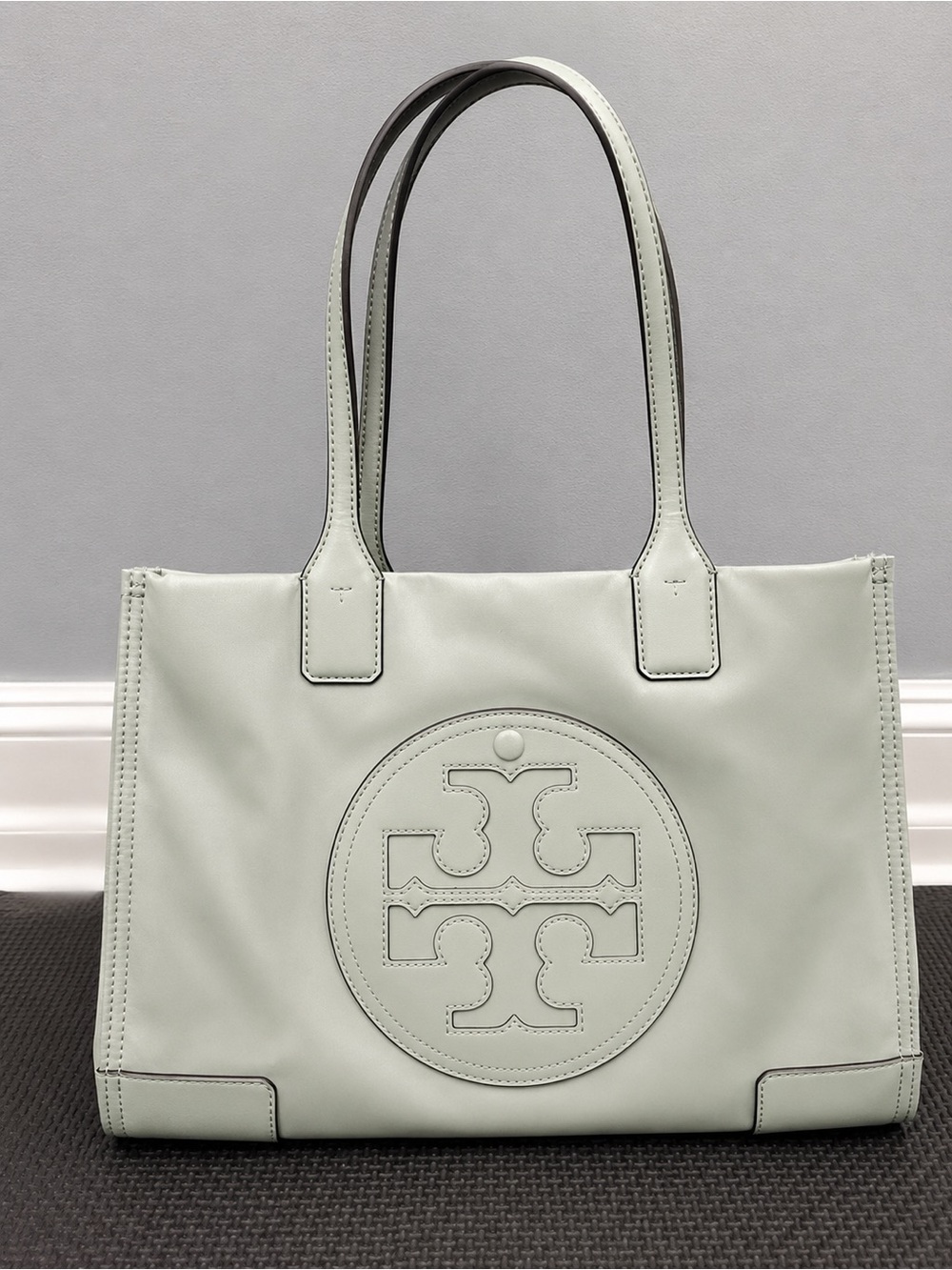 Tory Burch Blue Celadon Pale Sage Nylon Logo Tote